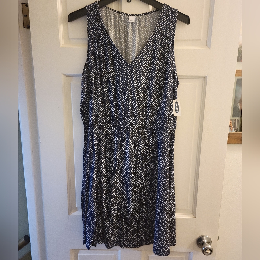 Old Navy Womens Navy with white polka dots Knee Length Dress Size Large